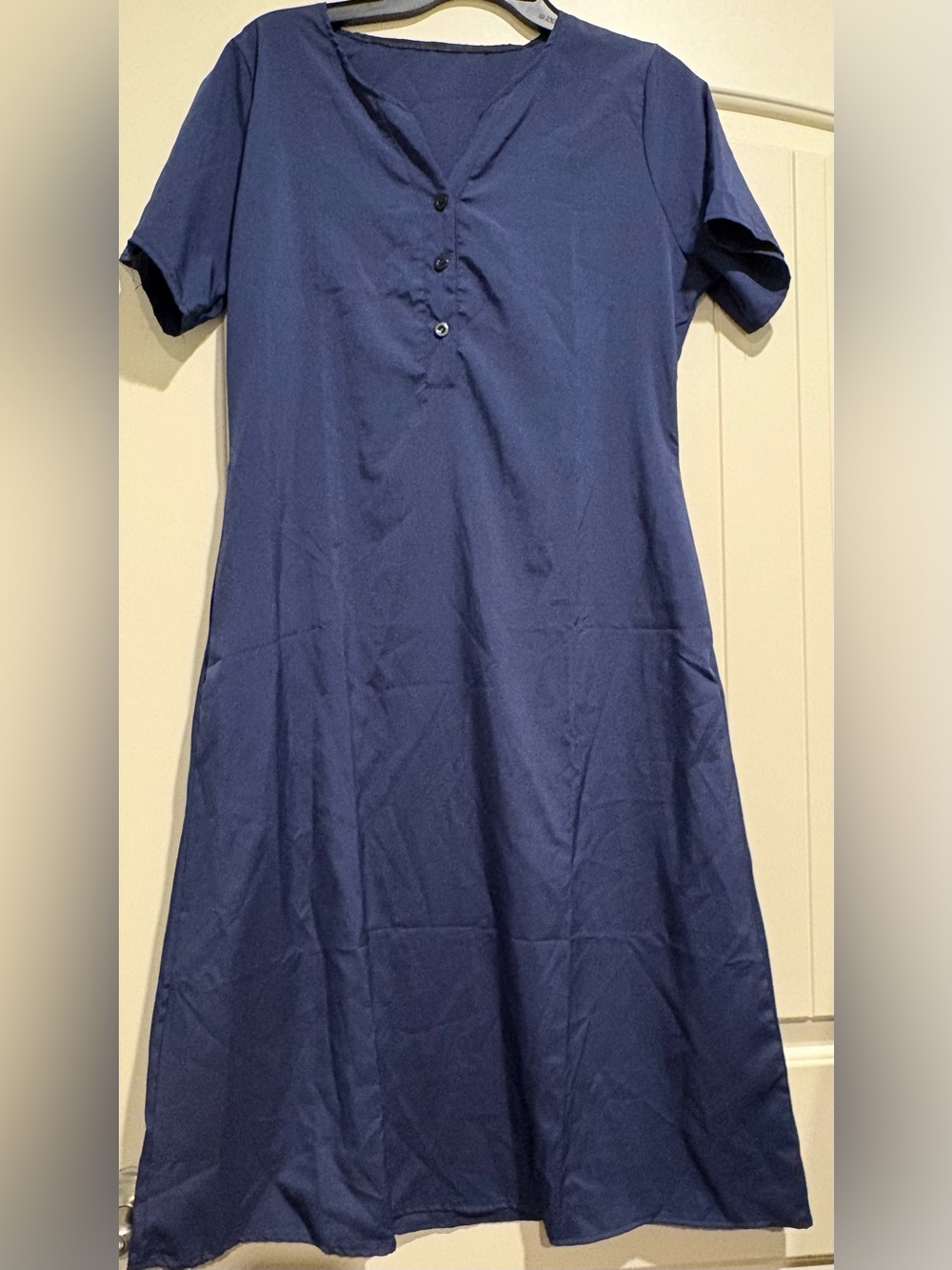 Navy Button-Front A-Line Midi Dress